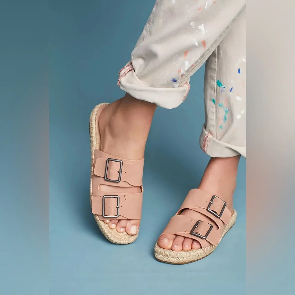 ANTHROPOLOGIE Splendid Nude Blake Buckle Espadrille Sandals Size 6 Leather Upper